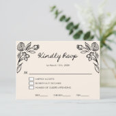 Whimsical Hand getrokken Floral bruiloft RSVP Kaar Kaartje (Staand voorkant)