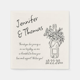 Whimsical Hand getrokken Floral Champagne bruiloft Servet