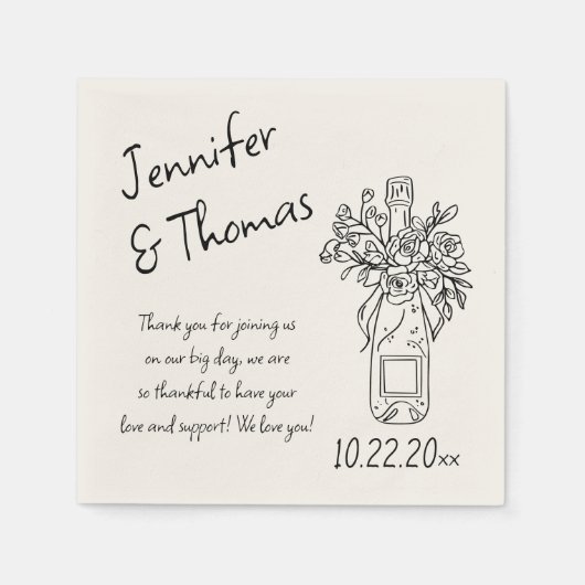 Whimsical Hand getrokken Floral Champagne bruiloft Servet (Voorkant)