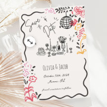 Whimsical Hand getrokken Floral krabbel golvende b