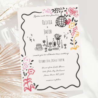 Whimsical Hand getrokken Floral krabbel golvende b Kaart