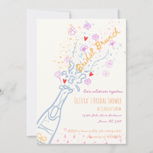 Whimsical Hand getrokken Floral Scribble Bridal Br Kaart (Voorkant)