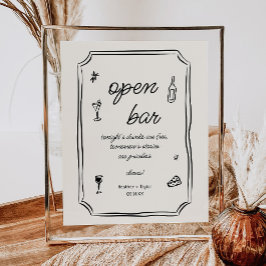 Whimsical Hand getrokken Frans Open Bar Teken Poster