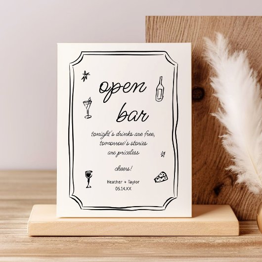 Whimsical Hand getrokken Frans Open Bar Teken Poster