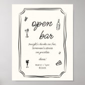 Whimsical Hand getrokken Frans Open Bar Teken Poster (Voorkant)