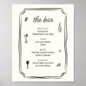 Whimsical Hand getrokken Franse bruiloft Bar Menu Poster (Voorkant)
