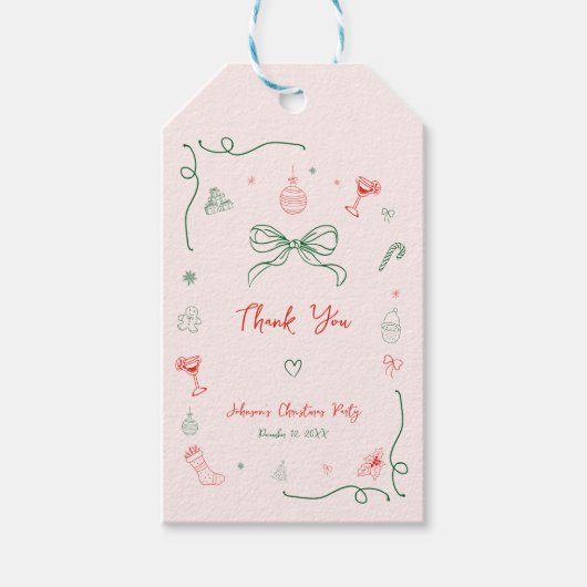 Whimsical Hand getrokken Franse Kerstmis Dank u Cadeaulabel (Voorkant)