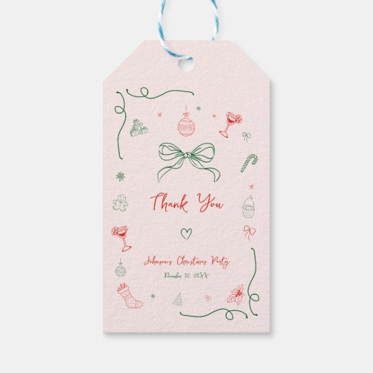 Whimsical Hand getrokken Franse Kerstmis Dank u Cadeaulabel (Achterkant)