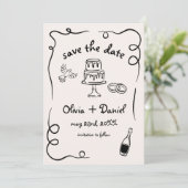 Whimsical Hand getrokken Funky bruiloft foto Save The Date (Staand voorkant)