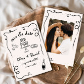 Whimsical Hand getrokken Funky bruiloft foto Save The Date