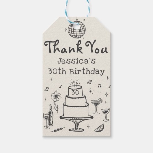 Whimsical Hand getrokken Funky Cocktail Verjaardag Cadeaulabel (Voorkant)