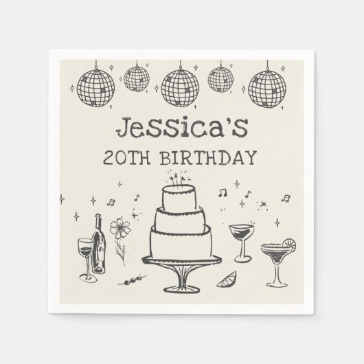Whimsical Hand getrokken Funky Cocktail Verjaardag Servet (Voorkant)