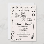 Whimsical Hand Getrokken Funky Details Trouwen Kaart (Voorkant)