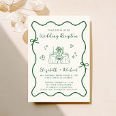 Whimsical Hand getrokken Green Cream bruiloft rece Kaart