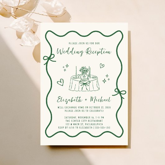 Whimsical Hand getrokken Green Cream bruiloft rece Kaart