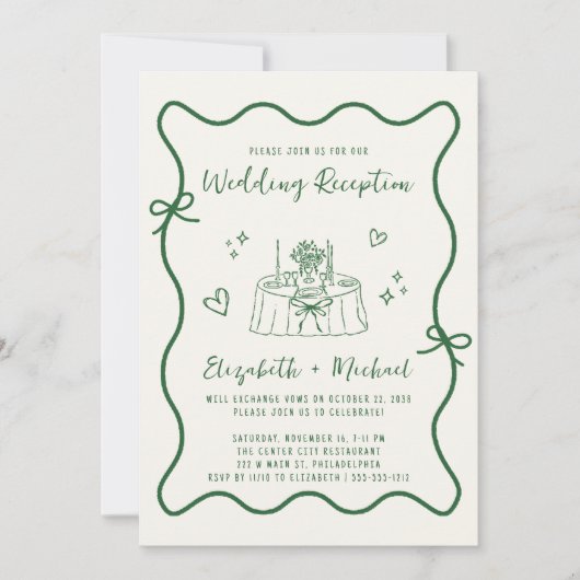 Whimsical Hand getrokken Green Cream bruiloft rece Kaart (Voorkant)