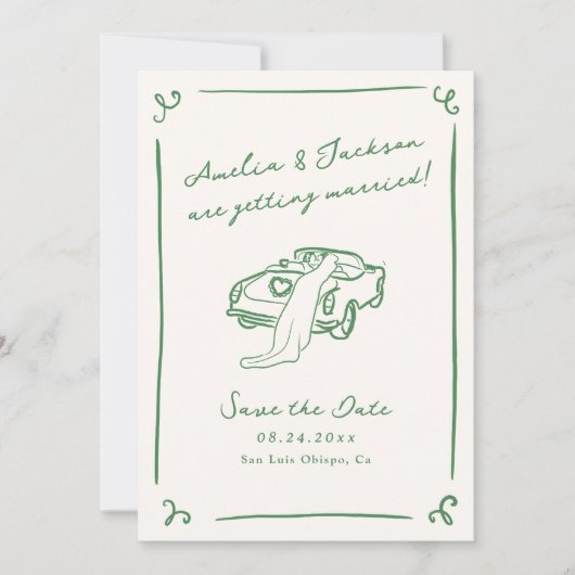 Whimsical Hand Getrokken Groen Sla de Datum QR Cod Kaart (Voorkant)