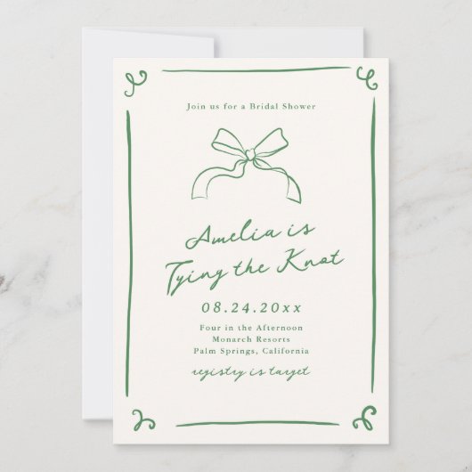 Whimsical Hand Getrokken Groen Tying the Knot Kaart (Voorkant)