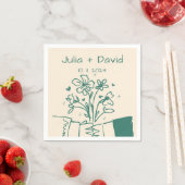 Whimsical Hand getrokken Groene Bloemen Bruiloft Servet (Insitu)
