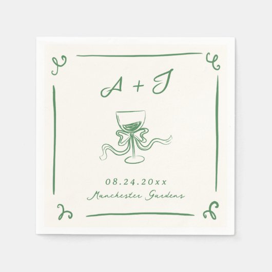 Whimsical Hand getrokken groene boog bruiloft Servet (Voorkant)