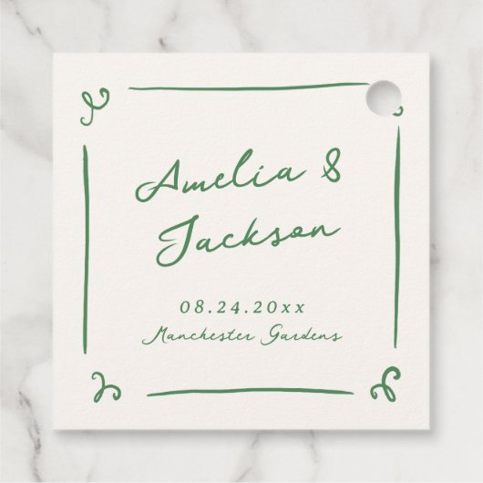 Whimsical Hand getrokken groene bruiloft Bedankjes Labels (Achterkant)