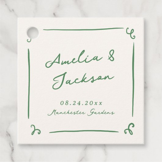 Whimsical Hand getrokken groene bruiloft Bedankjes Labels (Voorkant)