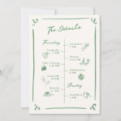 Whimsical Hand getrokken groene bruiloft details Kaart (Voorkant)