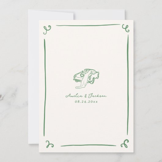 Whimsical Hand getrokken groene bruiloft details Kaart (Achterkant)