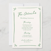 Whimsical Hand getrokken groene bruiloft details Kaart (Voorkant)