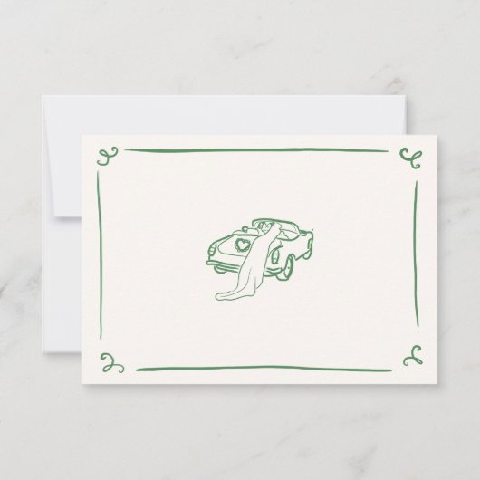 Whimsical Hand getrokken groene bruiloft details Kaart (Achterkant)