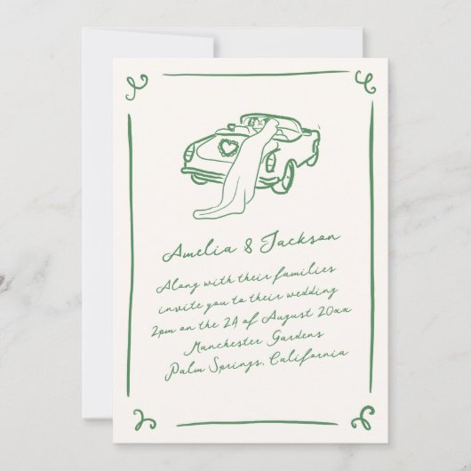 Whimsical Hand getrokken groene bruiloft Kaart (Voorkant)