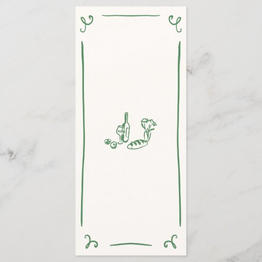 Whimsical Hand getrokken Groene Bruiloft Menu (Achterkant)