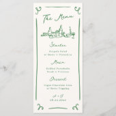 Whimsical Hand getrokken Groene Bruiloft Menu (Voorkant)