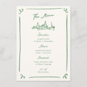 Whimsical Hand getrokken Groene Bruiloft Menu (Voorkant)
