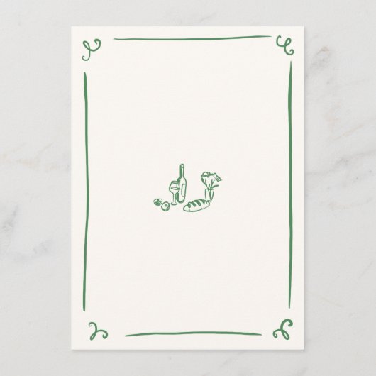 Whimsical Hand getrokken Groene Bruiloft Menu (Achterkant)