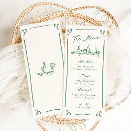 Whimsical Hand getrokken Groene Bruiloft Menu