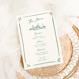 Whimsical Hand getrokken Groene Bruiloft Menu
