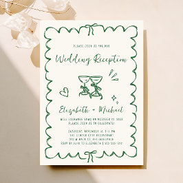 Whimsical Hand getrokken Groene bruiloft receptie Kaart