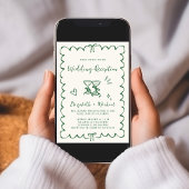 Whimsical Hand getrokken Groene bruiloft receptie Kaart
