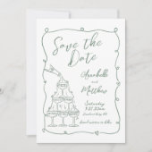 Whimsical Hand getrokken groene bruiloft Save The Date (Voorkant)