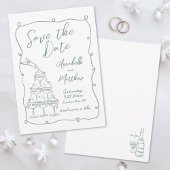 Whimsical Hand getrokken groene bruiloft Save The Date