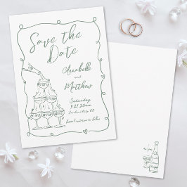 Whimsical Hand getrokken groene bruiloft Save The Date