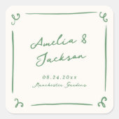 Whimsical Hand getrokken groene bruiloft Vierkante Sticker (Voorkant)