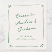 Whimsical Hand getrokken groene bruiloft Wijn Etiket (Enkel label)