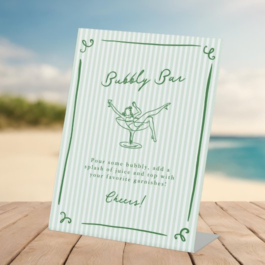 Whimsical Hand getrokken Groene Bubbly Bar Reclamebord Met Voetstuk