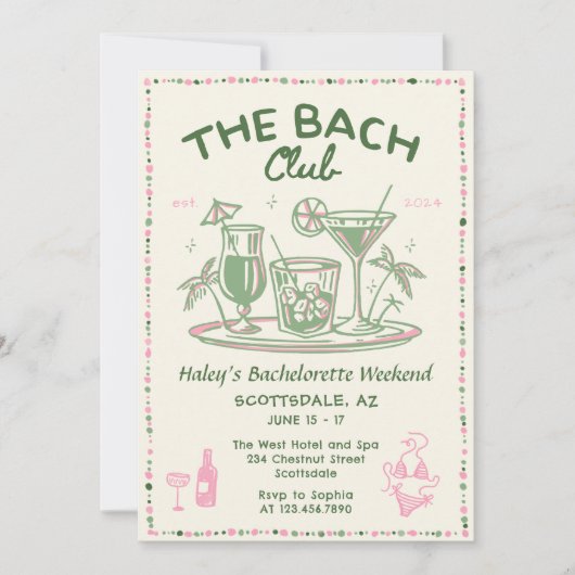 Whimsical Hand getrokken Groene Cocktail Bachelore Kaart (Voorkant)