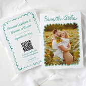 Whimsical Hand getrokken Groene Foto QR Website Save The Date
