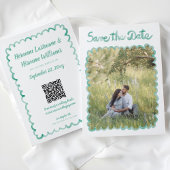Whimsical Hand getrokken Groene Foto QR Website Save The Date