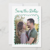 Whimsical Hand getrokken Groene Foto QR Website Save The Date (Voorkant)
