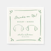 Whimsical Hand Getrokken Groene Hond Oren Servet (Voorkant)